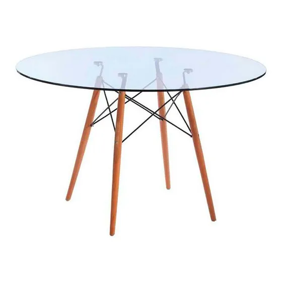Mesa Para Comedor Vidrio Redonda Eames 80cm Patas Marrón claro