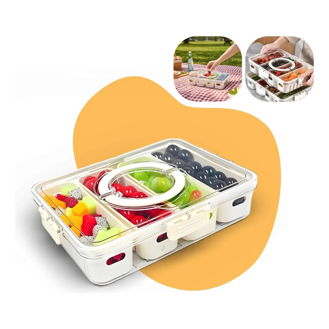 Pote Hermético Organizador De Geladeira C/alça 4 Divisórias Frutas Legumes Petiscos Piquen... Pote Hermético Organizador De Geladeira C/alça 4 Divisórias Frutas Legumes Petiscos Piquen...