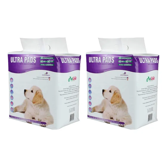 2 Tapete Higiênico Ultra Pad 60 Unid. 80x60cm Lavanda Cães