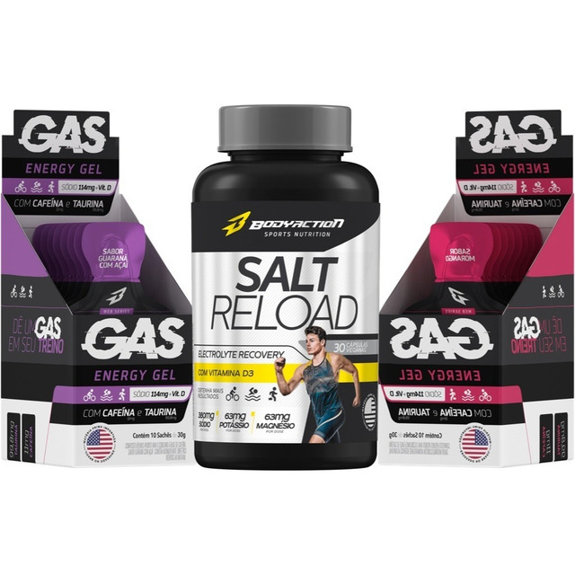 Combo 2x Caixas Gas Gel Energético 20 Sachês + Salt Reload Sabor Sem Sabor Combo 2x Caixas Gas Gel Energético 20 Sachês + Salt Reload Sabor Sem Sabor