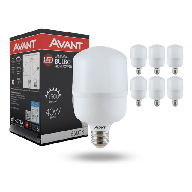 Kit 06 Lâmpadas Led 40w Bulbo E27 6500k Frio Bivolt Avant Luz Branco-frio 110v/220v Kit 06 Lâmpadas Led 40w Bulbo E27 6500k Frio Bivolt Avant Luz Branco-frio 110v/220v