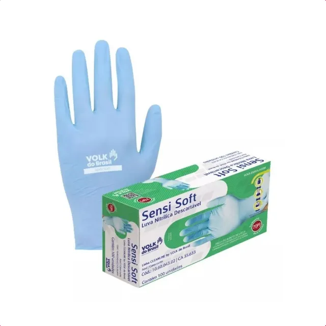 Luvas descartáveis antiderrapantes Volk do Brasil Sensi soft cor azul tamanho P de nitrilo x 100 unidades
