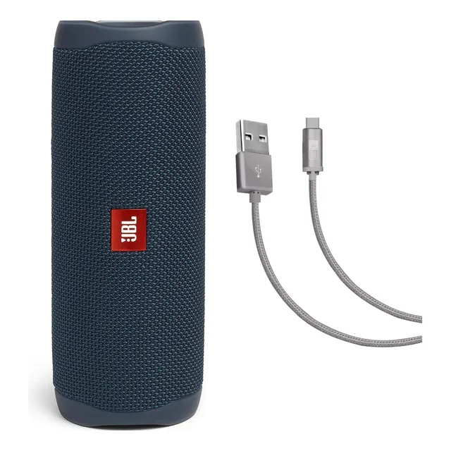Altavoz Jbl Flip 5 Azul Con Cable Usb-c Trenzado De Case Log
