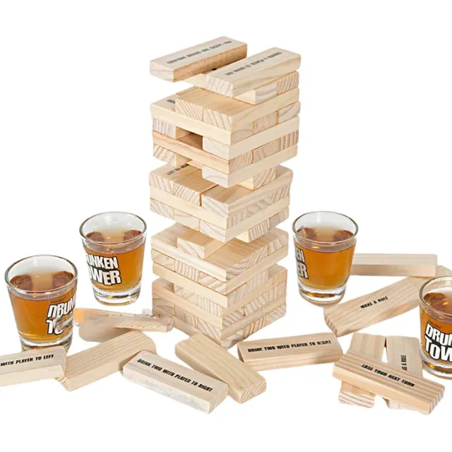 Juego De Mesa Torre De Maderas Yenga + 4 Vasos Shot Previa