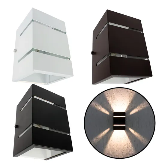 Arandela Externa 2 Focos E Frisos Parede Muro + Led Incluso Cor Preto Led Quente
