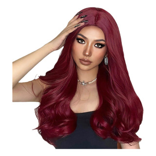 Peluca Rojo Para Mujer Larga Ondulada Flequillos Natural Peluca Rojo Para Mujer Larga Ondulada Flequillos Natural