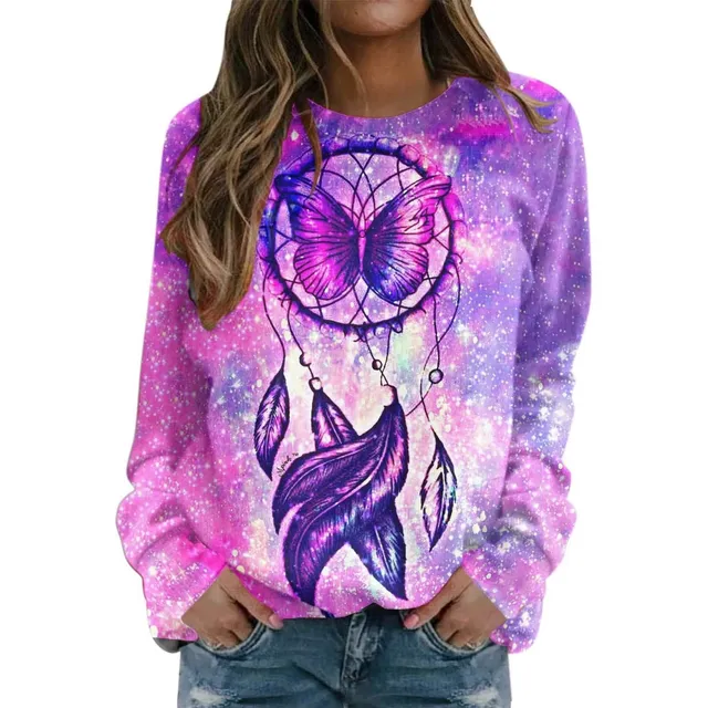 Famoore Sueter Manga Larga Color Para Mujer Estampado Cuello