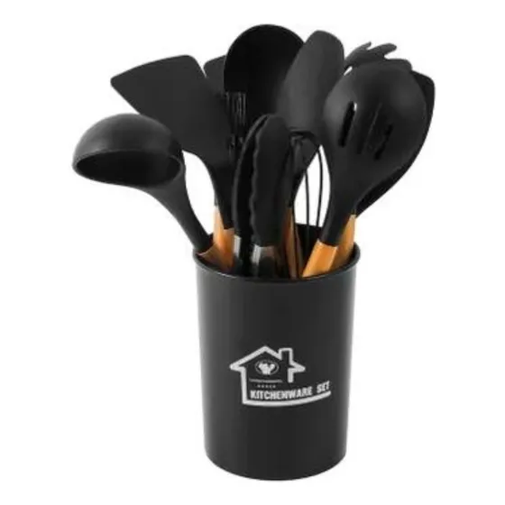 Juego Menage De 11 Piezas Silicona Madera + Contenedor 