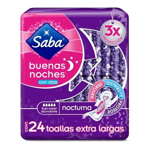 Toallas Intimas Saba Buenas Noches Nocturna 24pz