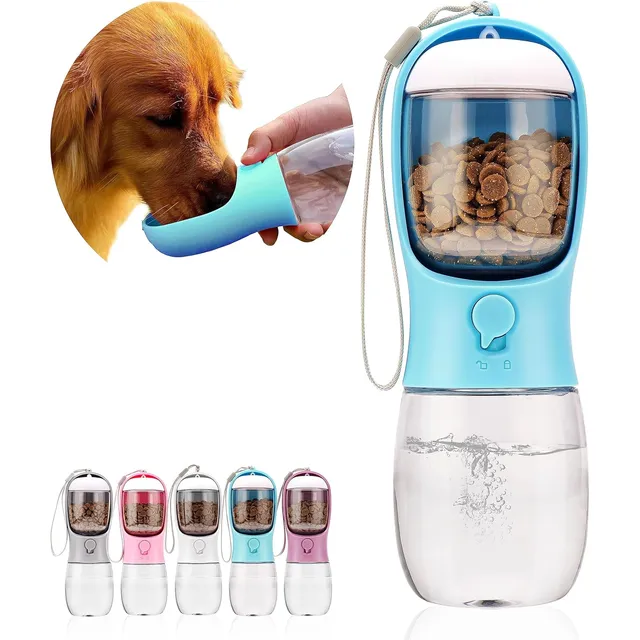 Botella De Agua Portátil Para Perros Con Contenedor Azul 30c
