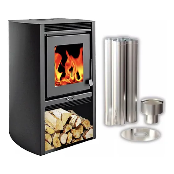 Estufa Calefactor A Leña De Alto Rendimiento Metávila 680GF - Hasta 52m2 - Con Kit De Caños Para Techo, Sistema De Doble Combustión, Ecológico Y Seguro - Color Grafito
