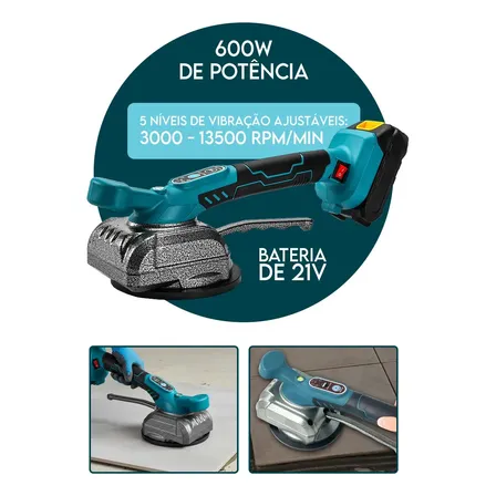 Máquina De Assentar Piso 21v Mackie Com Ventosa 80kg Vibração Ajustável 5 Níveis Sem Fio Para Porcelanato Cerâmica Azulejo Ferramenta Profissional Com Bateria Alta Autonomia