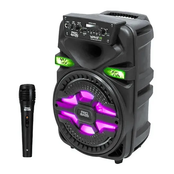 Parlante Pro Bass Wave 8 portátil con bluetooth negro