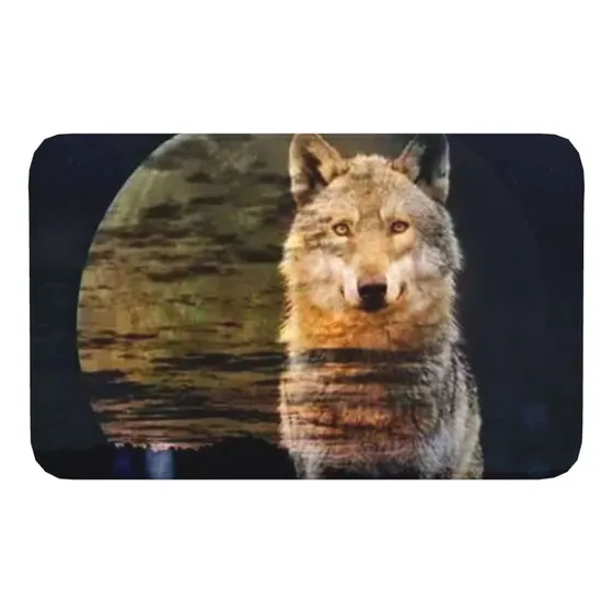 Kevnhsrt Alfombrilla Baño Psicodelica Lobo Luna Bosque Para