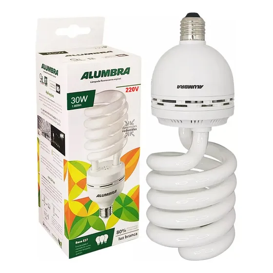 Lâmpada Compacta 30w 220v E27 Espiral Branco Frio 4 Peças