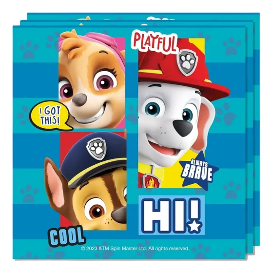 Set 10 Servilletas Paw Patrol 33x33 Cm Para Cumpleaños Azul