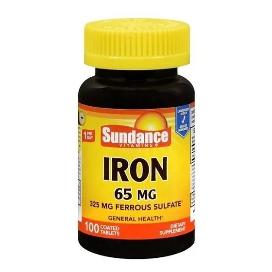 Hierro 65mg sundance Sulfato Ferroso 325mg X 100 Tabletas Imp Eeuu