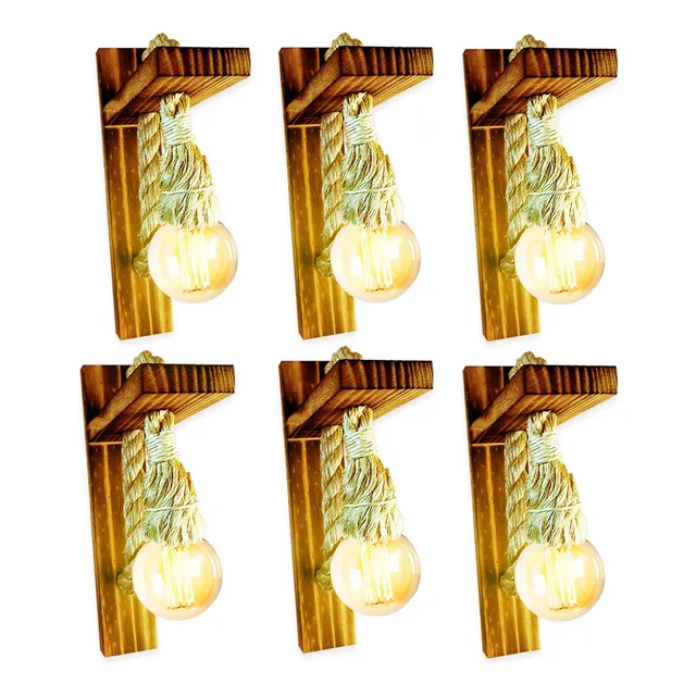 Kit 6 Arandela Luminária Parede Madeira Retrô Rústica Sisal