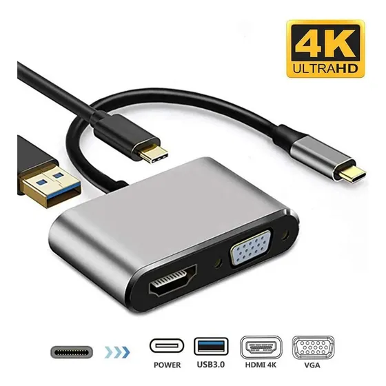 Adaptador Usb C Hdmi Tipo C A Hdmi 4k Usb3.0 Vga 4 En 1