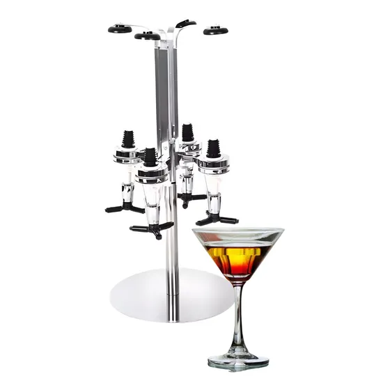 Dispensador Servi-trago Dosificador Cuatro-tragos Multi-trago Licor Alcohol Bebidas 4 Botellas Soporte Metálico Giratorio Bar Butler Barra Elegante Sofisticado Precisión Profesional Alta Calidad