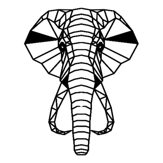 Cuadro Decorativo De Cabeza De Elefante Geométrico En Mdf Negro