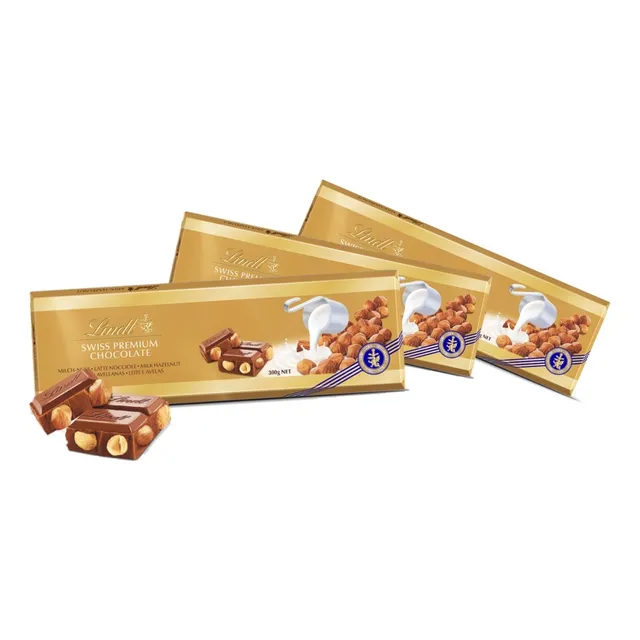 Lindt Chocolate C/ Leche Suizo Con Avellana 3 Barras 300 Gr