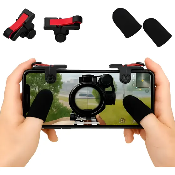 Kit Gatilho Celular Free Fire + Luva Dedo Gamer Anti Suor