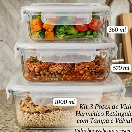 Kit 3 Potes De Vidro Herméticos C/válvula Flux By Flashgoods Branco