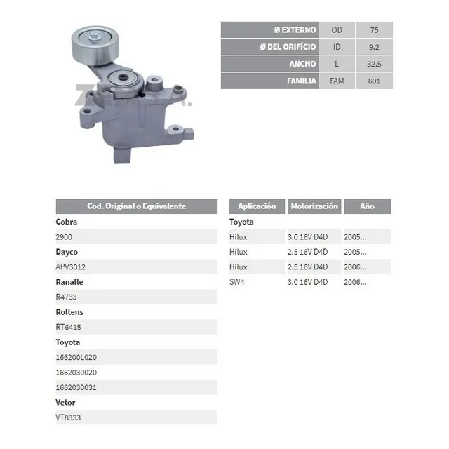 Tensor Correa Alternador Toyota Hilux 2.5 D4d
