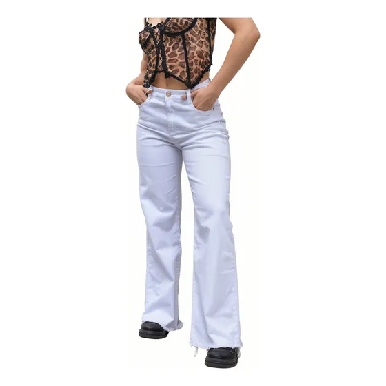 Pantalón Mujer Denim Anyver Jeans Wide Leg Flare Gabardina