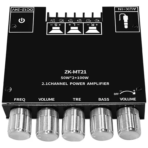 Placa Amplificador Estéreo 21 Bluetooth 50 Zkmt21 100w Rms Aux E Bluetooth Proteção Avançada Controle de Graves E Agudos Ideal Para Home Theater E Áudio Profissional iBoa