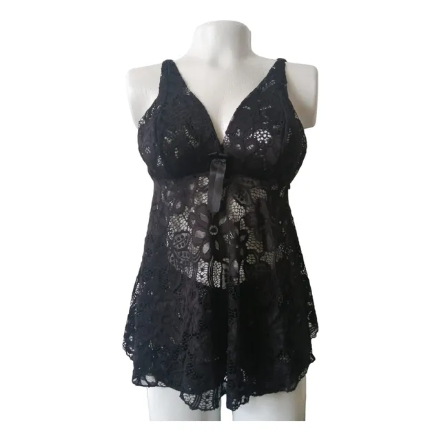 Pijama Lencería Mujer Sensual Blusa Tiras Calzoneta Blonda