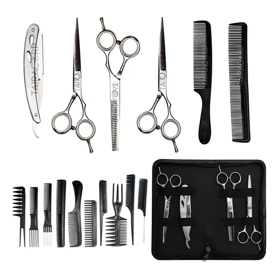 Kit 3 Tesouras Profissionais Fio Laser Navalha E Desfiadeira Cor Cromado Obopekal
