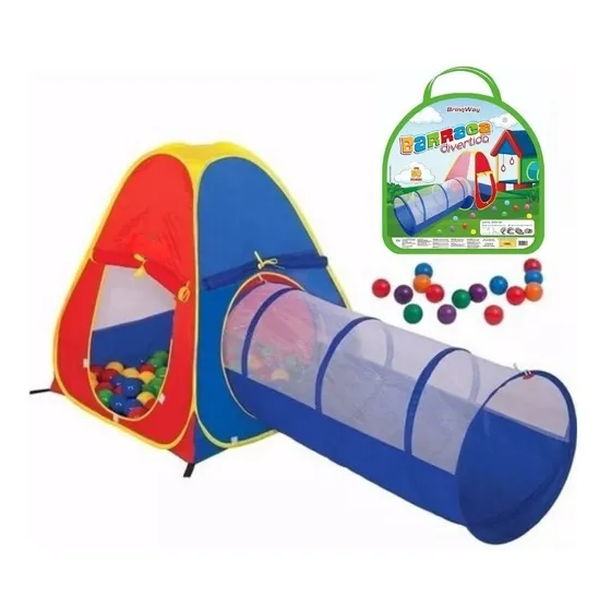 Toca Barraca Tenda Infantil 2 Em 1 Com Tunel + 50 Bolinhas 