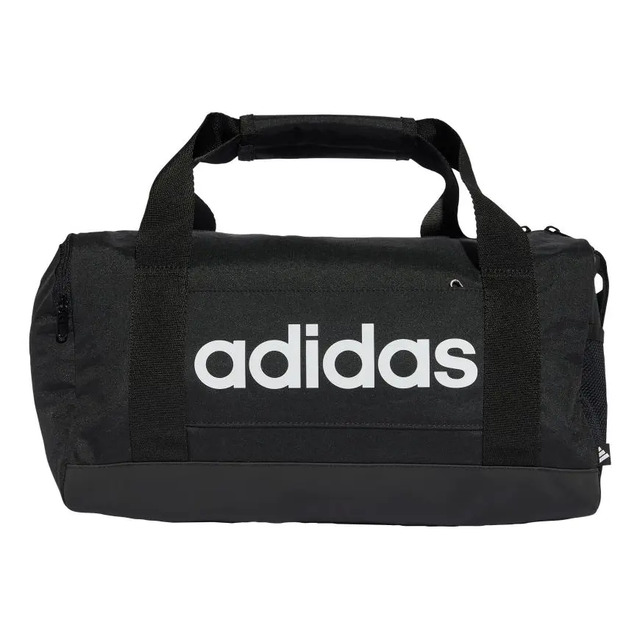Mala Duffel Linear Extrapequena adidas na cor preta com logo branco frontal