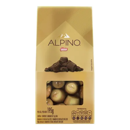 Bombom de Chocolate ao Leite Alpino caixa 195g e 15 unidades 13g Nestlé