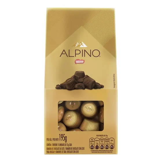 Bombom de Chocolate ao Leite Alpino caixa 195g e 15 unidades 13g Nestlé