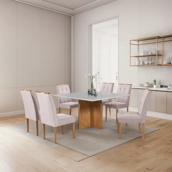 Conjunto Mesa De Jantar 1,50x1,50 -8 Cadeiras,tampo De Vidro