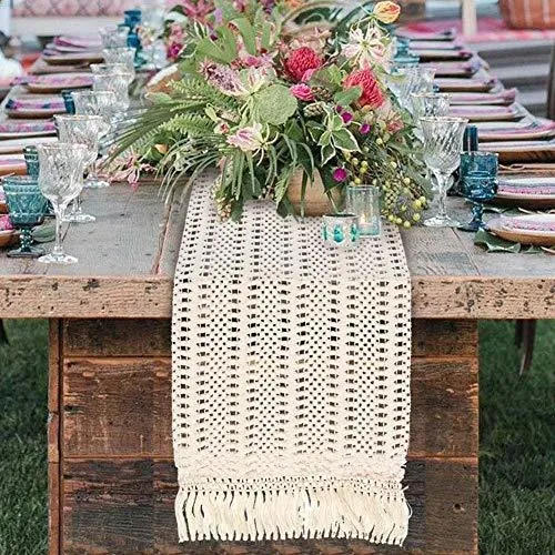 Camino Mesa Macrame Natural Algodon Encaje Boho Para