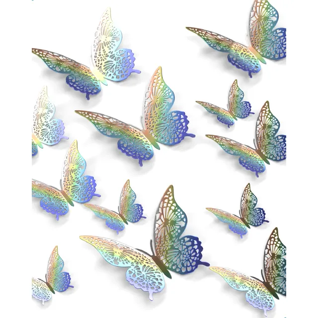12 Mariposas Decorativas 3d Troquel Metalizadas Adhesivas