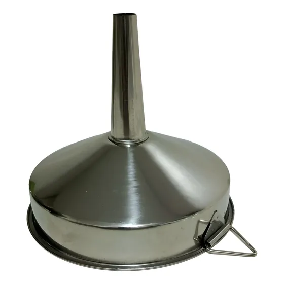 Embudo Acero Inox. Díam. 13cm, Largo 13cm, Diám. Tallo 14mm