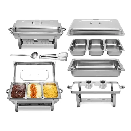 Rechaud Retangular 11 L Com 3 Cubas 1/3 Banho Maria Gourmet Fogão A Álcool