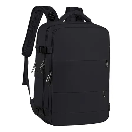 Mochila De Viaje Avión Aprobado Gran Capacidad Color Negro Diseño De La Tela Lisa