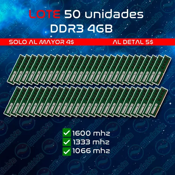 Al Mayor Ram Pc Ddr3 4gb (50 Unidades)