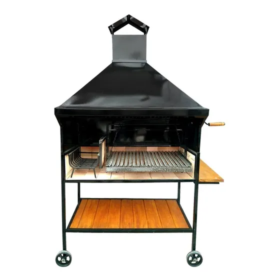 Parrilla móvil Burger Campana Grande con Fogón 1.25m de ancho 2m de alto 63cm de profundidad negra