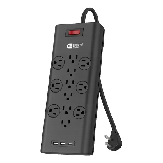 Multicontacto 12 Enchufes Y 3 Usb Commercial Electric Negra Color Negro