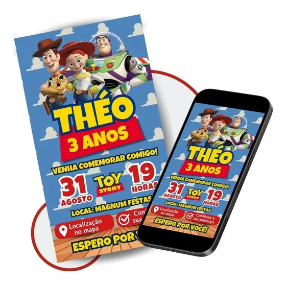 Convite Digital Interativo Toy Story Cor Colorido