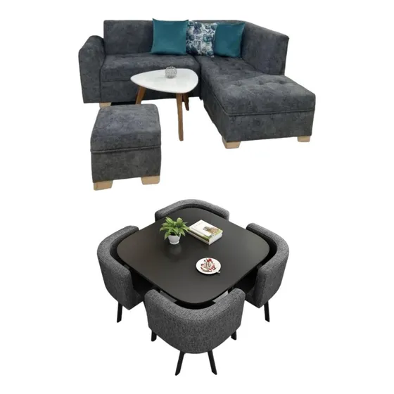 Combo De Sala L + Comedor Ahorrador 4 Puestos Varios Tonos