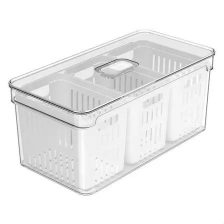 Organizador Clear Fresh 5l Com 3 Cestos Natural Verduras Legumes