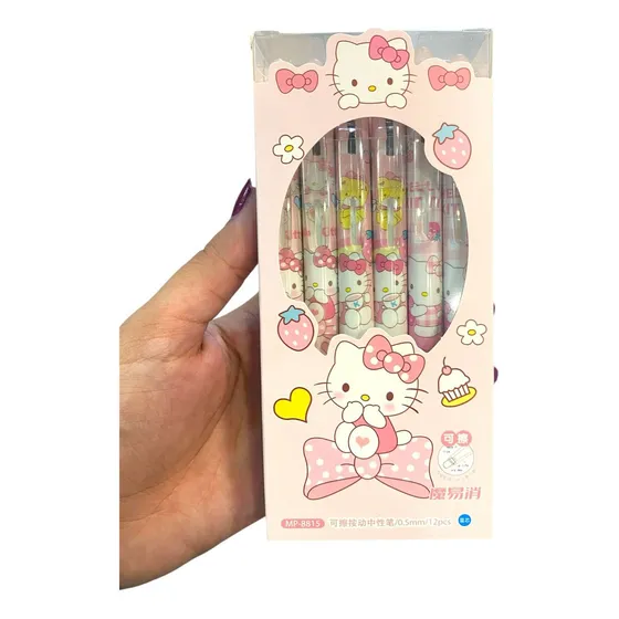 Lapicera Con Goma Borrador Personajes Cajita X12 Unid Tinta Azul Con Borrador Exterior Hello Kitty